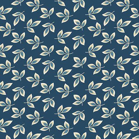 Special Delivery Jewelweed Indigo fabric with vintage florals and postal motifs by Edyta Sitar