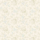 Special Delivery Garden Tulip Lace fabric with blues, creams, vintage florals, houses, and postal motifs by Edyta Sitar