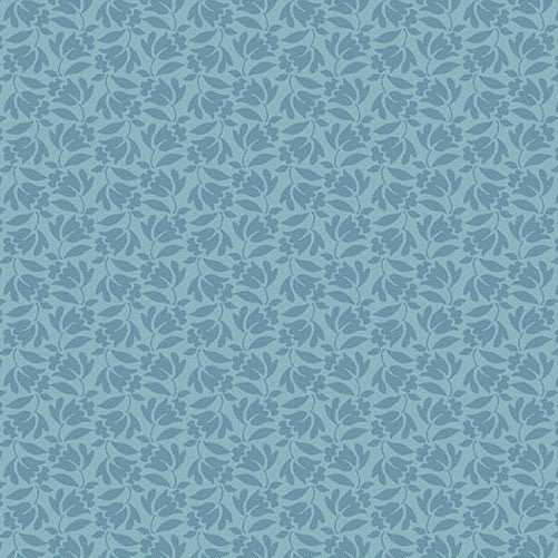 Special Delivery Lilybell fabric with vintage florals, houses, and postal motifs in faded blue by Edyta Sitar