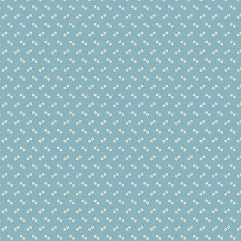 Special Delivery Double Daisy Blueberry fabric with blue florals and postal motifs by Edyta Sitar