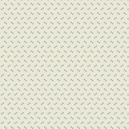 Special Delivery fabric by Laundry Basket Quilts featuring blues, creams, vintage florals, houses, and postal motifs
