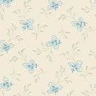 Special Delivery fabric with floating leaves and vintage postal motifs in blues and creams by Edyta Sitar