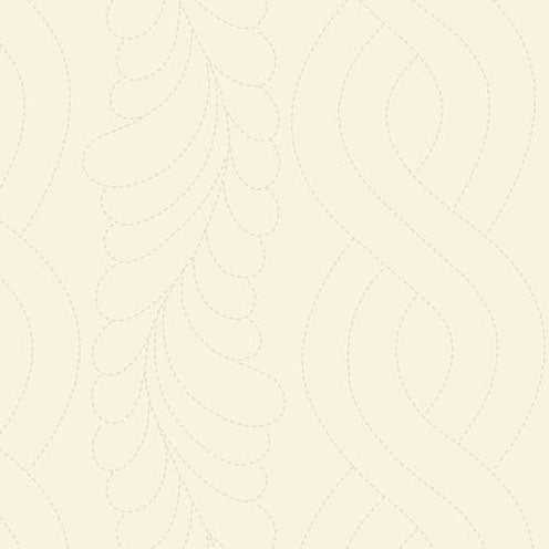 Sewing Bird Feather Stitch parchment fabric by Edyta Sitar featuring subtle stitched feather and swirl patterns in soft cream tones