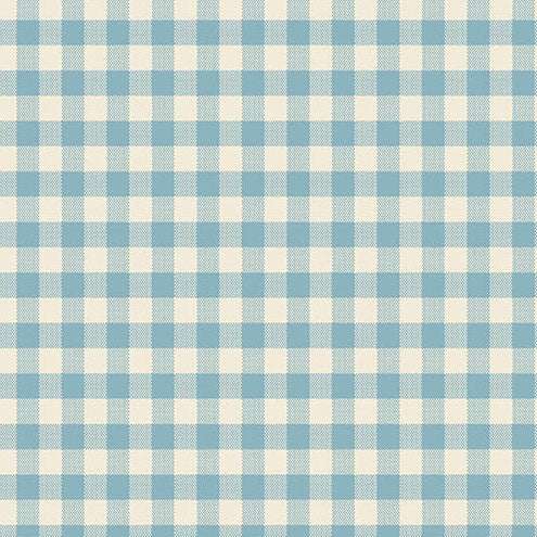 Special Delivery Gingham Chambray fabric with vintage florals and postal motifs by Laundry Basket Quilts
