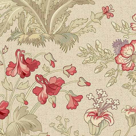 Forest Glen 108s Highlands 108 Fog Mist fabric by Renee Nanneman with floral meadow botanical design