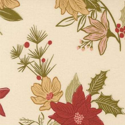 Old World Yuletide festive florals fabric in eggshell by Fancy That Design House for Moda Fabrics