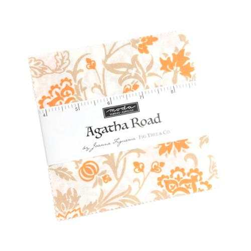 Agatha Road Charm Pack 42-piece fabric bundle by Fig Tree Co for Moda Fabrics with autumnal Halloween prints