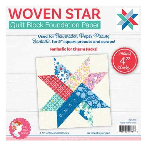 4" Woven Star quilt block foundation paper pad with 42 sheets for paper piecing