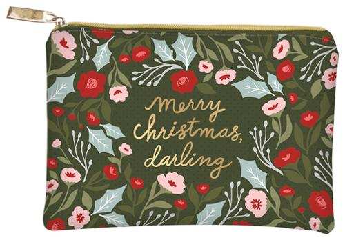 Glam Bag Merry Christmas Darling vinyl pouch with floral berry and pine design by Lella Boutique for Moda