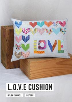Love Cushion Pattern patchwork cushion with colorful textures by Jen Kingwell Designs
