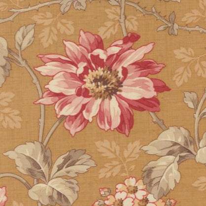 Joie De Vivre Angelique Florals Tea fabric by French General with vintage floral design on tea-colored background
