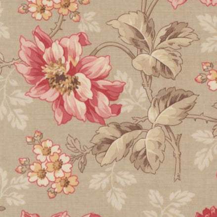 Joie De Vivre Angelique Florals Roche fabric with vintage-style pink and beige floral print