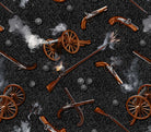 United We Stand fabric with black colonial cannons, muskets, and pistols by Chestnut House Studios