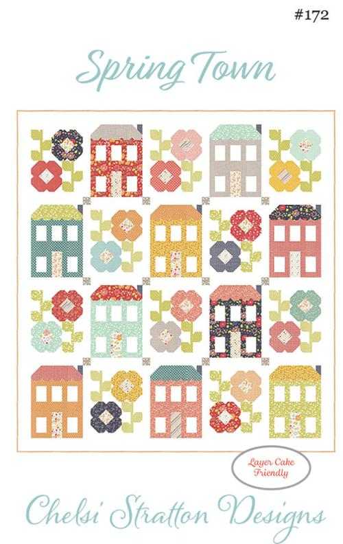 Spring Town quilt pattern by Chelsi Stratton featuring Regal Pines design, 61.5" x 66" layer cake friendly