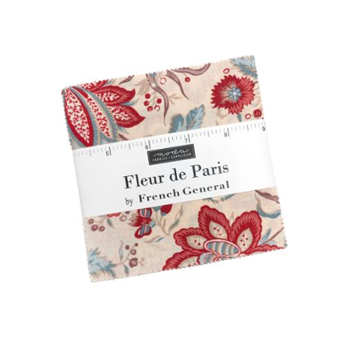 Fleur De Paris Charm Pack with 42 floral 5-inch fabric squares by French General for Moda Fabrics