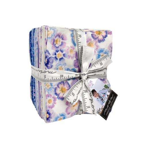 Delphinium Fat Quarter Bundle 26 fabric pieces by Janet Clare for Moda Fabrics in blue and lilac floral designs