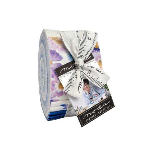 Delphinium Jelly Roll fabric strips by Janet Clare for Moda Fabrics in blue and lilac tones