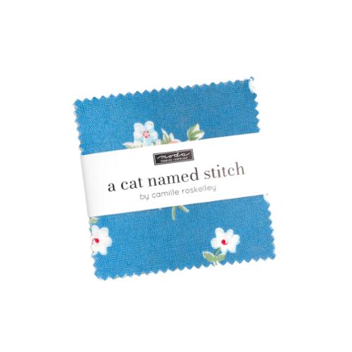 A Cat Named Stitch Mini Charm Pack 42 squares vintage florals kittens Moda Fabrics
