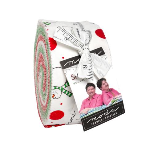Snow Time Jelly Roll 40 cotton fabric strips with snowmen and holiday prints by Me and My Sister Designs for Moda Fabrics