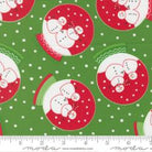 Snow Time fabric by Me & My Sister Designs featuring festive snowmen, snowflakes, and holiday motifs in evergreen and red tones