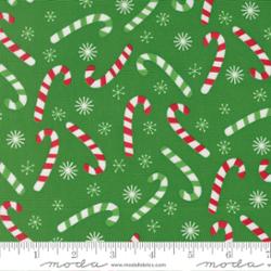 Snow Time fabric by Me & My Sister for Moda Fabrics featuring festive snowmen and holiday motifs in evergreen and winter white colors