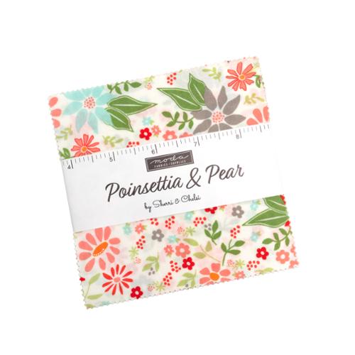 Poinsettia & Pear charm pack with 42 festive 5-inch fabric squares by Sherri & Chelsi for Moda Fabrics