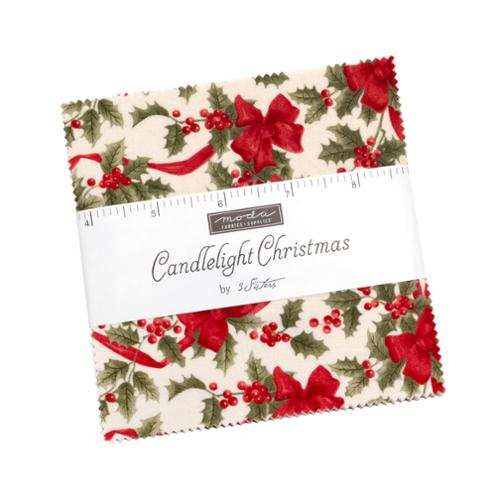 Candlelight Christmas Charm Pack with 42 festive 5-inch fabric squares by 3 Sisters for Moda Fabrics