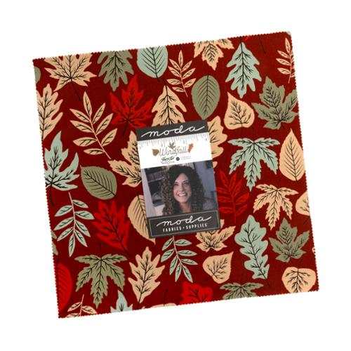 Windfall Layer Cake fabric squares by Stephanie Sliwinski showcasing autumn-themed quilt designs