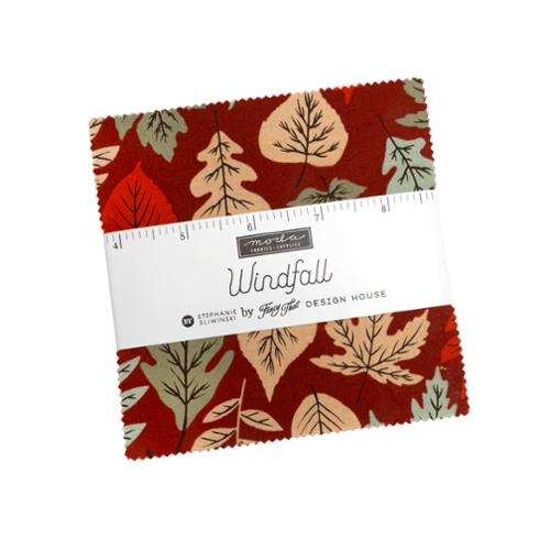 Windfall Charm Pack by Stephanie Sliwinski with autumn-themed 5-inch fabric squares