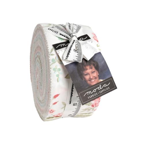 Abide Jelly Roll fabric strips by Brenda Riddle with vintage florals and soft pastel colors