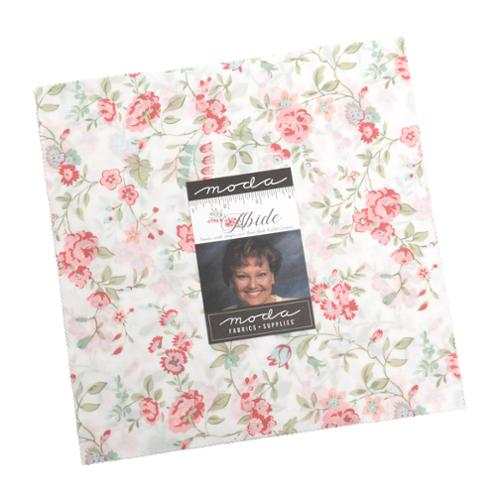 Abide Layer Cake by Brenda Riddle with vintage florals and calming pastel colors in 42 ten-inch fabric squares
