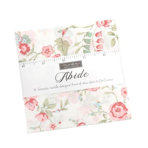 Abide Charm Pack 42 vintage florals and calming pastel fabric squares by Brenda Riddle for Moda Fabrics