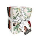 When Snow Falls fat quarter bundle featuring cardinals, chickadees, and winter stockings in red and green patterns for Moda Fabrics
