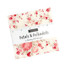 Petals and Polka Dots charm pack featuring floral and polka dot patterns in red, pink, and white by Anne Sutton for Moda Fabrics