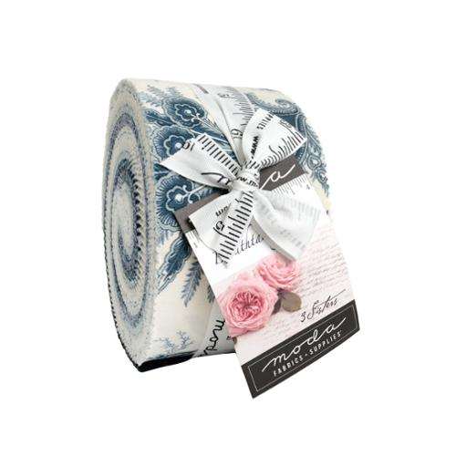 Pre-order Breathtaking Blues Jelly Roll by 3 Sisters with 40 blue and cream fabric strips from Moda Fabrics