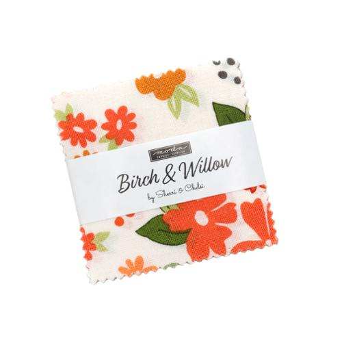 Birch & Willow Mini Charm fabric pack with orange floral patterns by Sherri & Chelsi for Moda Fabrics