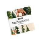 Northwoods Lodge Charm Pack by Deb Strain with forest animals and trees fabric squares