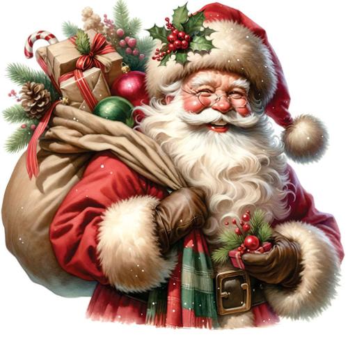 Pakaroo Panel Flower Tier Christmas Santa design on off-white canvas panel 10.5x10.5 inches