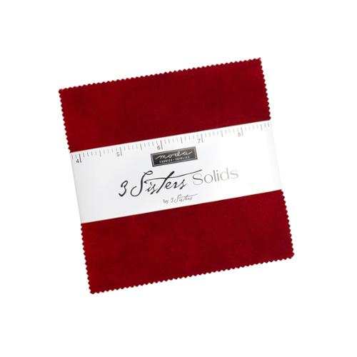 3 Sisters Solids mini charm pack with 42 red fabric squares 2.5 inch by 2.5 inch for quilting pre-order