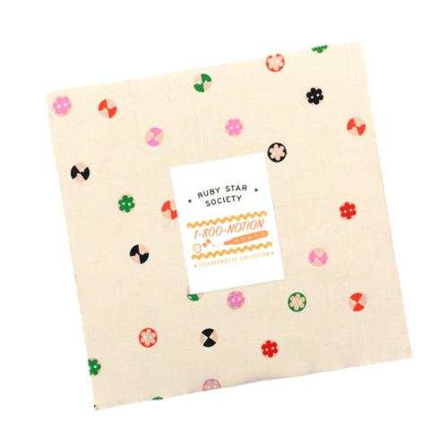 1-800 Notion Layer Cake fabric squares featuring colorful sewing notions by Ruby Star Society for Moda Fabrics