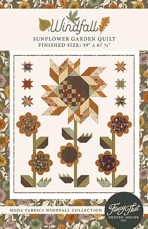 PATTERN (FTD 250) Sunflower Garden quilt pattern by Stephanie Sliwinski featuring yellow sunflowers and green leaves