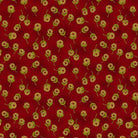 Baubles & Balsam Dandelion Orbs cranberry fabric with gold floral motifs on red background by Kim Diehl