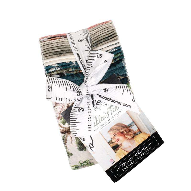 Fable and Fern Jelly Roll pre-order with 40 pre-cut Woodland and botanical fabric strips by Watercolour Heart for Moda Fabrics
