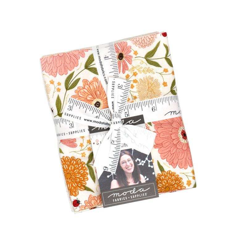 Ladybug Whimsy Fat Quarter Bundle by Gingiber featuring ladybugs, bees, birds, and florals in pink, green, gold, and red tones