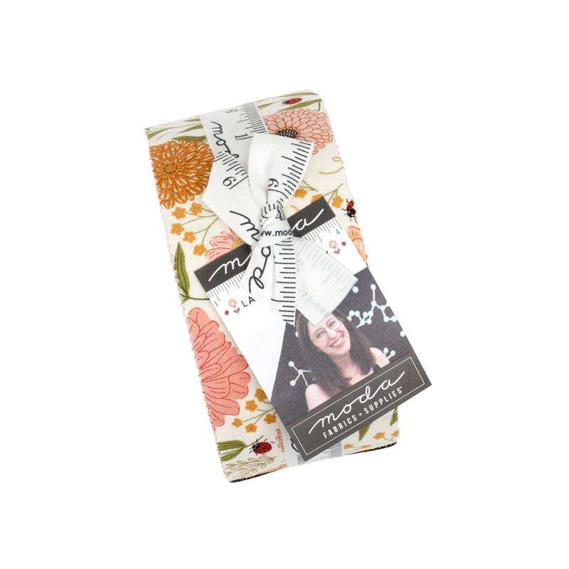 Ladybug Whimsy Jelly Roll fabric strips with florals, strawberries, and birds by Gingiber for Moda Fabrics