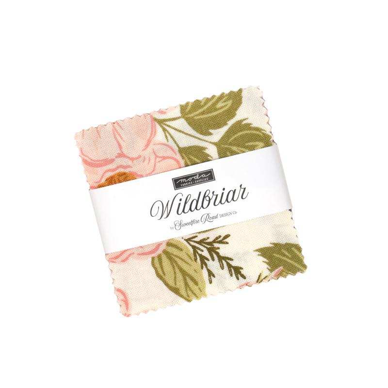 Wildbriar Mini Charm pack with 42 pre-cut floral and whimsical fabric squares by Sweetfire Road for Moda Fabrics
