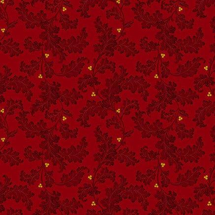 Baubles & Balsam cranberry fabric with leafy vines and yellow berry accents by Kim Diehl for quilting