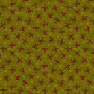 Baubles & Balsam berry sprigs evergreen fabric with red berries and green leaves on olive background