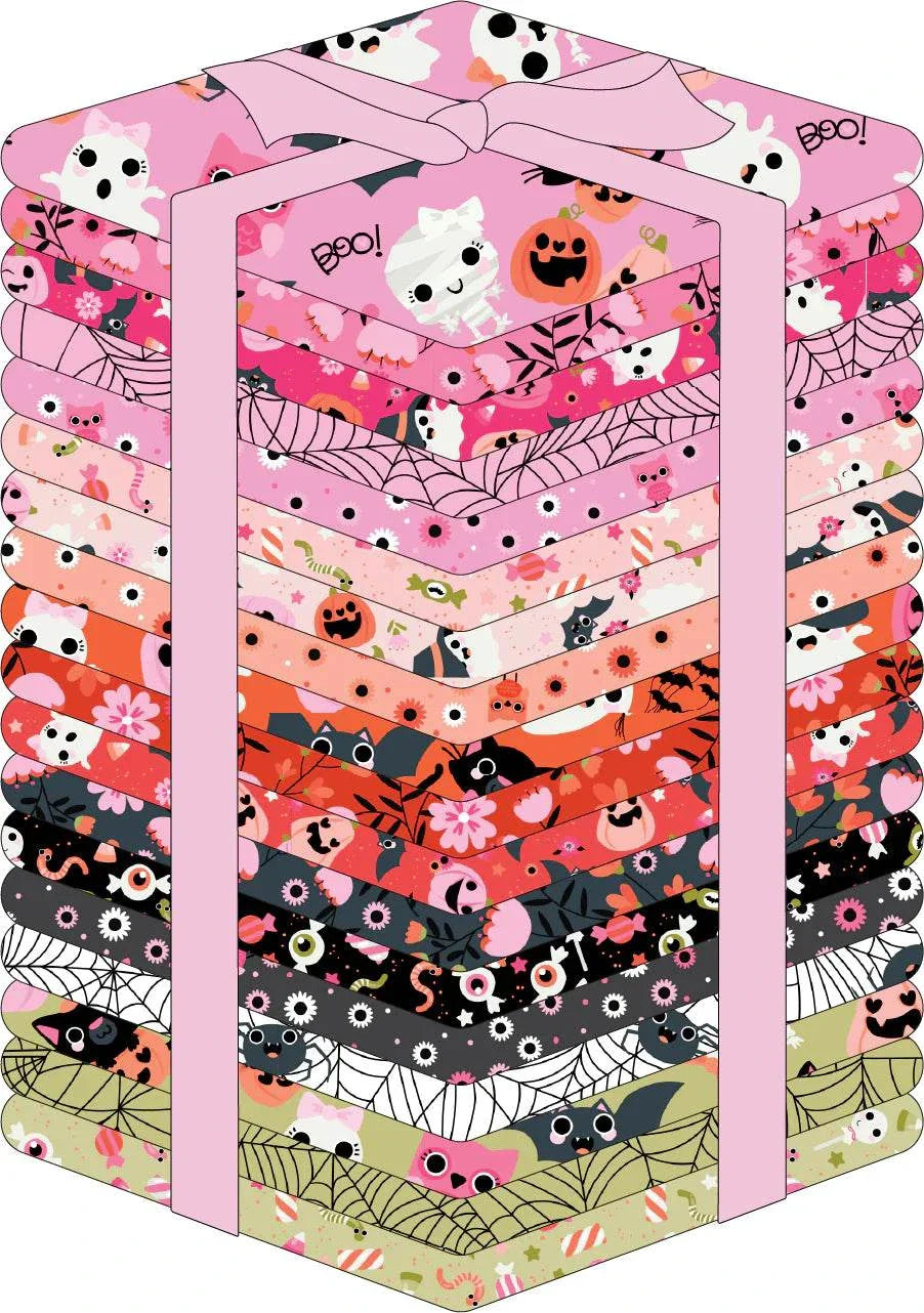 Not Scary Fat Quarter Bundle Halloween fabric collection with playful ghosts and witches by Poppie Cotton