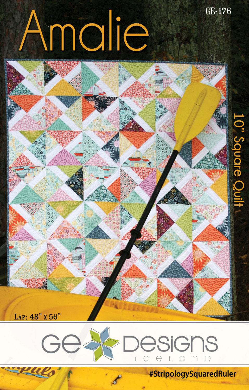 Amalie 10" Square Pattern quilt made with assorted 10" squares and Stripology Squared ruler for multiple size options